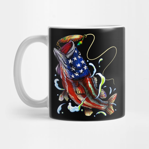 Bass Fishing Fish American Flag Dad Father Fourth Of July by Danielss